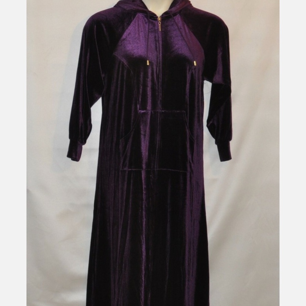 Joan Rivers Zip Front Velour Robe Lounger w/ Hood Size XL Amethyst New!